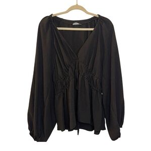 ASOS Black Long Sleeve V Neck Top - Size 14